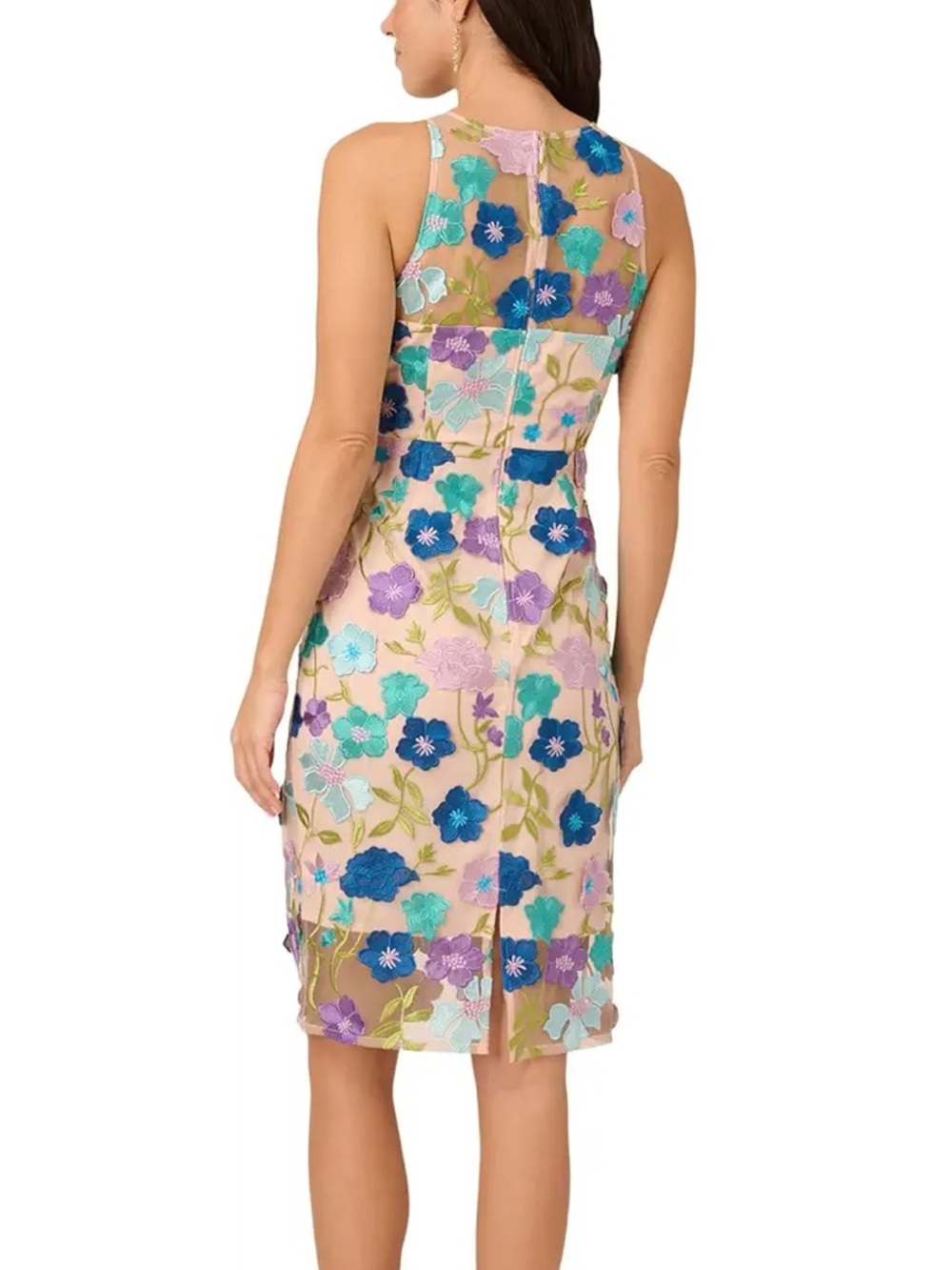 Adrianna Papell Floral Embroidered Applique Column Midi Dress Pink Size 4 - Picture 2 of 14